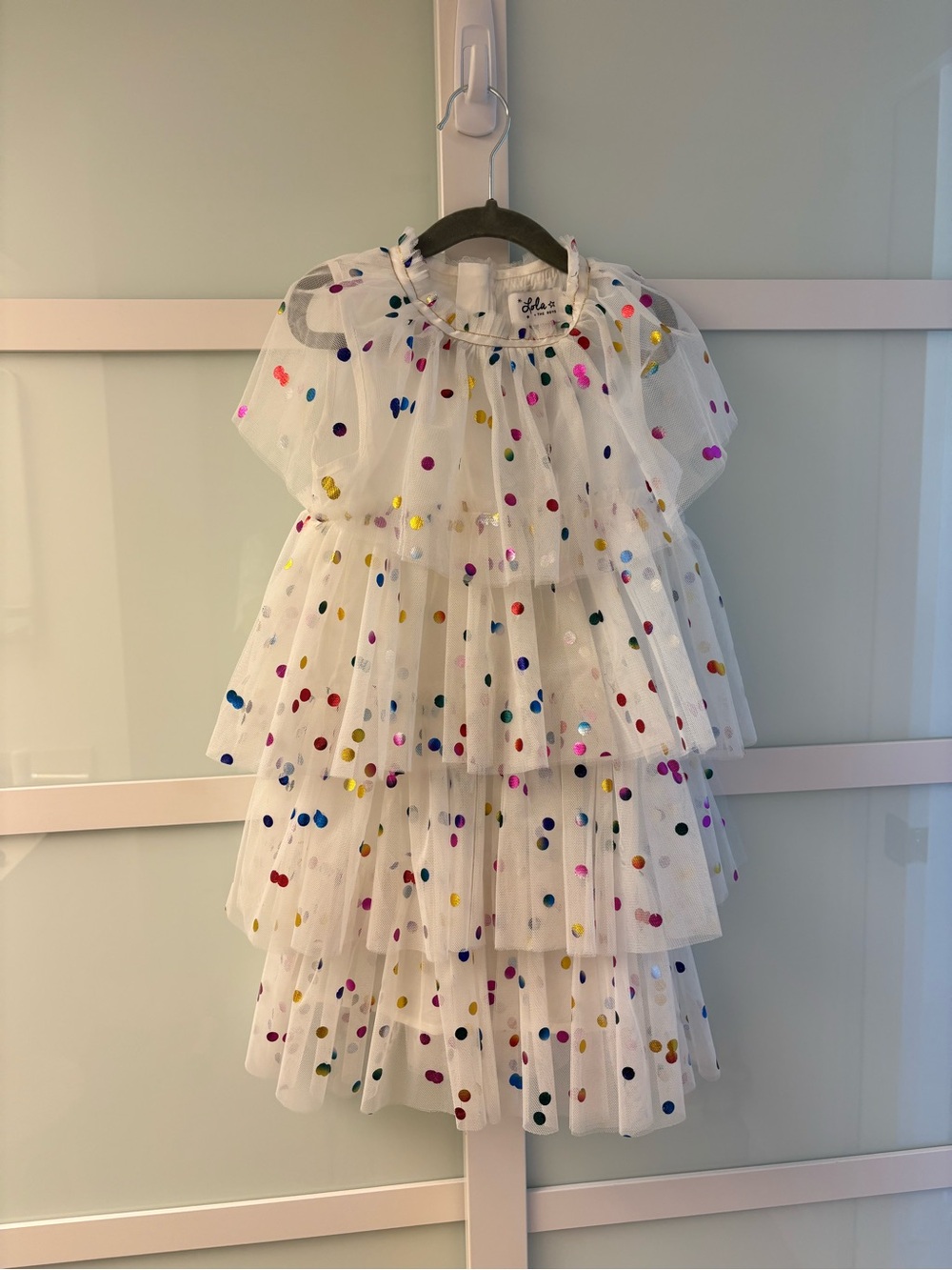 Lola + The Boys White Tiered Tulle Dress with Multicolor Sequin Dots